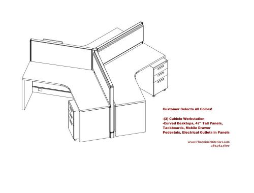 SET OF 3 OFFICE CUBICLES SYSTEMS WORKSTATIONS with Drawers and Tack Boards