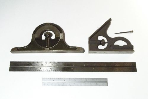 4 pc Combination Set-Rev. Protractor Head, Square w/Scribe,4R 6&#034; &amp; 12&#034; Blades