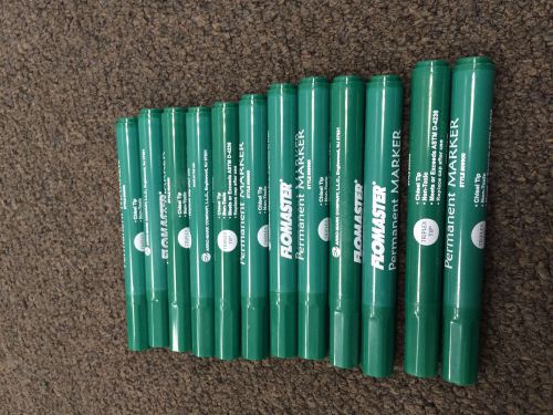 Arromark Flomaster Permanent Markers, Chisel Tip, Green, Dozen