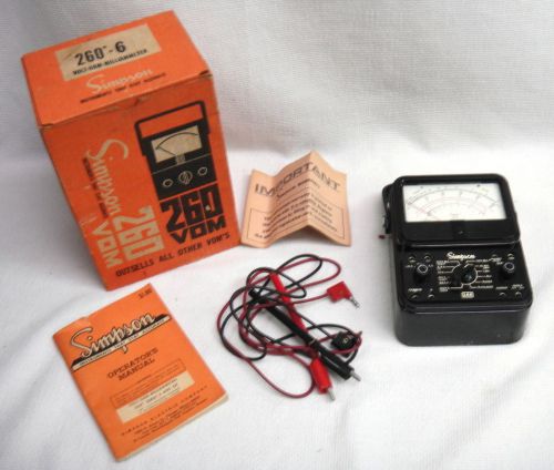 Vintage Simpson 260 Series 6 Analog VOM Meter Volt Ohm Milliammeter w/Box Manual