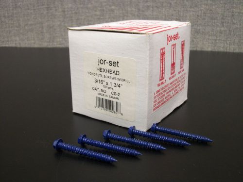 New BOX of 100 Hex Head 3/16&#034; x 1-3/4&#034; Concrete Screws Box of 100pcs. CS-2