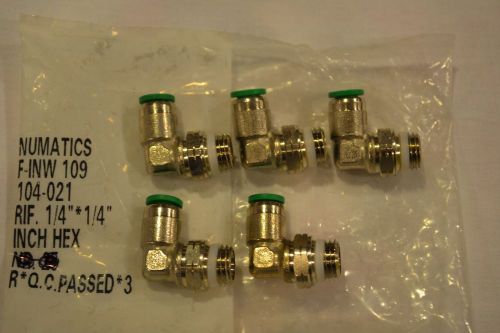 5 NUMATICS PTC PUSH TO CONNECT SWIVEL ELBOW FITTINGS INW109 104 021 1/4 X 1/4NPT