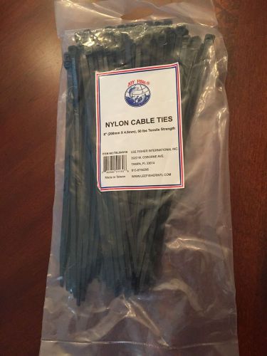 Joy Fish 8in Heavy Duty Nylon Cable Ties, 50 lb Test, 100 PC - Black - NEW