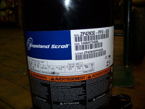 Emerson Copeland Scroll Compressor 208-230V 1 PH R410A 3 1/2 Ton ZP42K5EPFV830