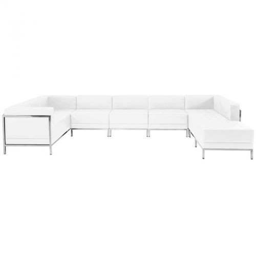 Imagination Series White Leather U-Shape Sectional Configuration, 7 Pieces