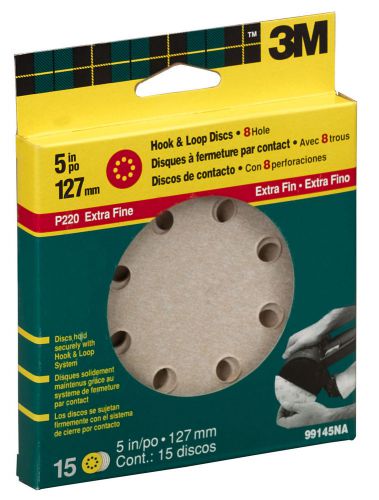 3M 220 Grit 5&#034; Extra Fine Hook &amp; Loop Disc Sander 99145NA