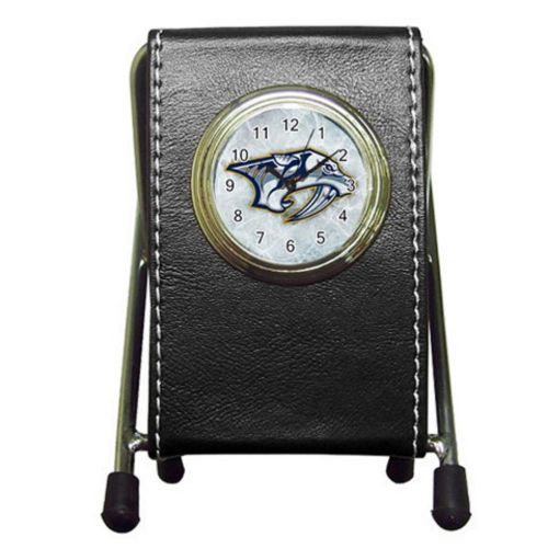 Custom Nashville Predators Leather Pen Holder Desk Clock (2 in 1) Free Shipping