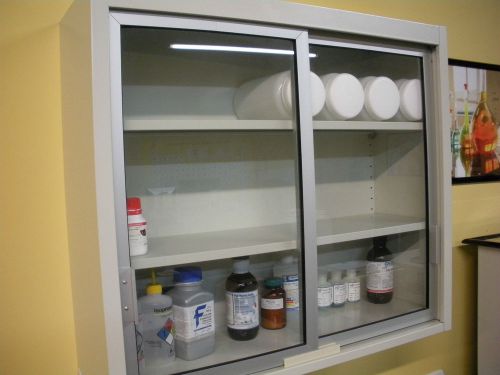 LABORATORY WALL CABINET 3 SHELF SLIDING GLASS DOORS LAB CHEMICAL STORAGE DISPLAY