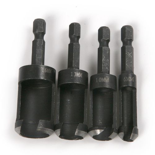 4Pc Metric Black Hex Shank Wood Plug Cutter Cutting Set Dowel Maker Cutting Tool