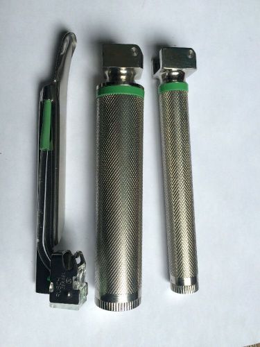 Rusch Fiber Optic Green Spex Laryngoscope Mill 2 Blade And 2 Hendale