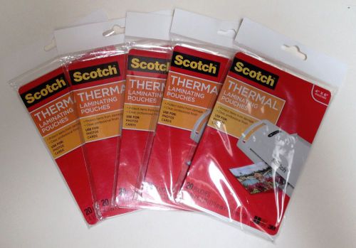 5 pkgs Scotch Thermal Laminating Pouches, 4&#034; x 6&#034;, 5 Mil, 20/Pack TP5900-20