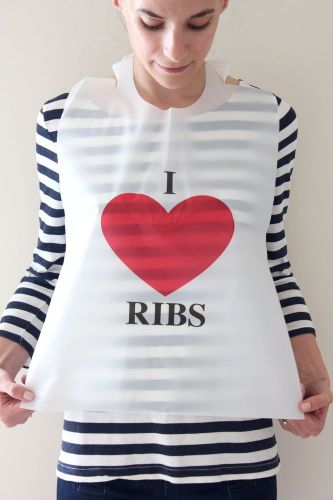 DISPOSABLE I LOVE RIB BIBS CASE OF 500 PLASTIC FREE SHIPPING