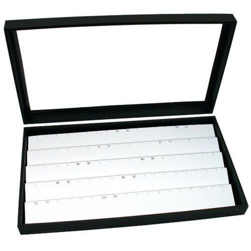 Jewelry box display case holds 45 pairs of earrings white new for sale