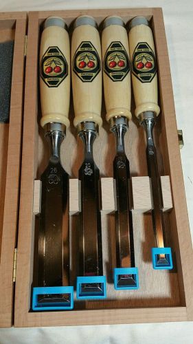 Two cherries chisels set of 4 boxed polished new unused rockler wooden box for sale