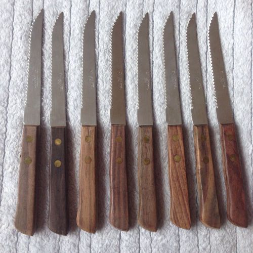 Lot Of 8 Japene Stainless Steel Steak Knives Wood Handles Very Nice