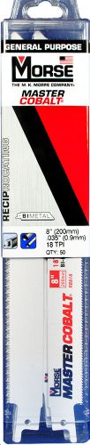 MORSE Master Cobalt Reciprocating Saw Blade 8&#034;x3/4&#034; 18TPI RB818T50 (50 pack)