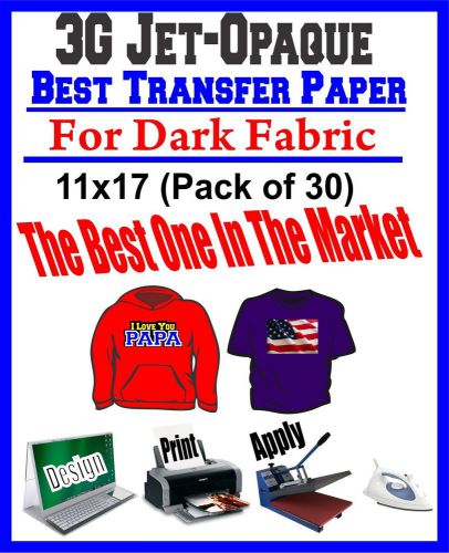 HEAT TRANSFER PAPER 3G JET-OPAQUE IRON ON DARK FABRIC INKJET PAPER 30 PK 11*17