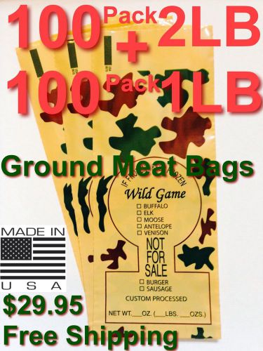 CAMO PRINT WILD GAME GROUND MEAT FREEZER CHUB VENISON BAGS 2LB+1LB FREE SHIPPING