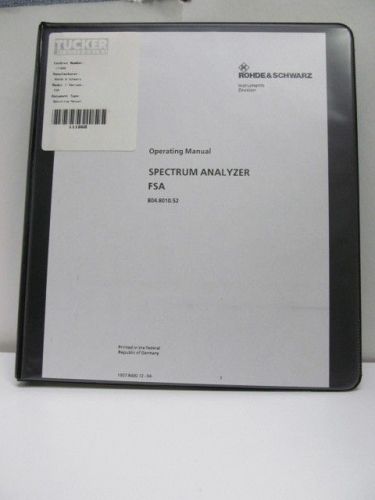 ROHDE &amp; SCHWARZ MODEL FSA: Spectrum Analyzer Operating Manual