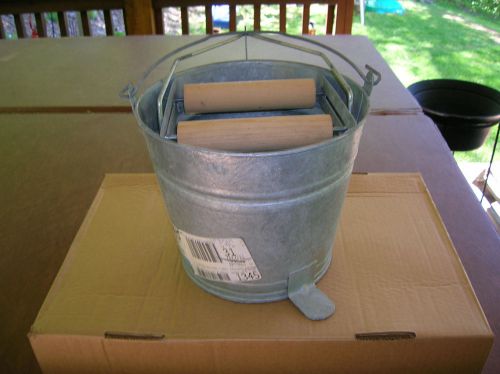 NOS Galvanized Wet Mop Wringer Bucket W/ Wood Rollers Durable Steel Foot Pedals