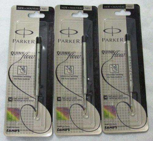 3 X PARKER Quink Flow ball point pen refill black genuine medium Free Shipping