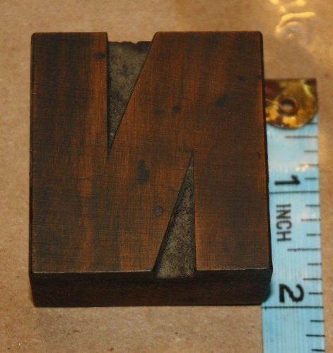 Vintage Antique Wood Block Printing Press Printers Block Wooden Letter N 2&#034;