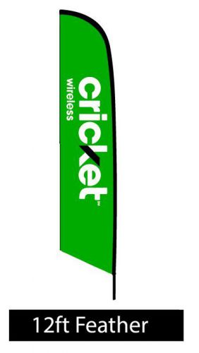 CRICKET WIRELESS FEATHER 12FT FLAG KIT FIBERGLASS POLE &amp; SPINNING GROUND SPIKE