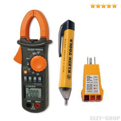 Klein Tools 3-Piece Clamp Meter Voltage Tester w/ Display Tool Kit Set, NEW