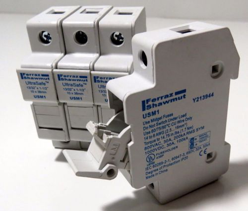 Lot of 4 ferraz shawmut fuse holder usm1 din rail 30a new for sale