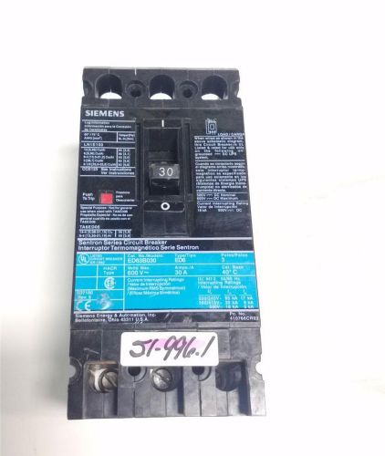 SIEMENS SENTRON SERIES CIRCUIT BREAKER 3-POLE ED63B030