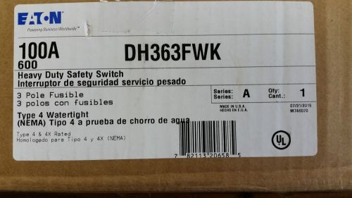 Eaton cutler-hammer 100 amp fusible heavy duty safety switch dh363fwk 600v 3p for sale