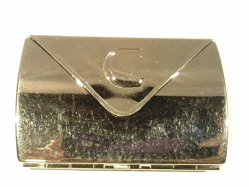 Silver Business Card Case Holder Monogrammed &#034;C&#034; Magnetic Closure