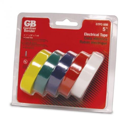 Vinyl Electrical Tape, 20&#039; X 1/2&#034;, Assorted Colors, 5-Pack Gardner Bender