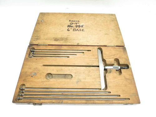 Starrett no. 445 0-9 in depth micrometer kit w/ 8 rods &amp; 6in base d514724 for sale