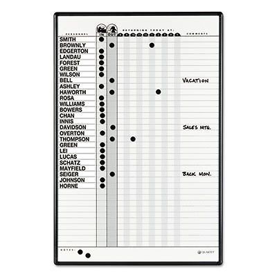 Magnetic Employee In/Out Board, Porcelain, 24 x 36, Gray/Black Aluminum Frame