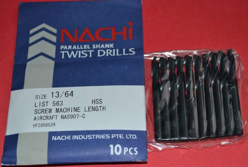 10 Pcs NACHI 13/64&#034; Screw Machine Length - Aircraft style-Black Oxide HSS Drills