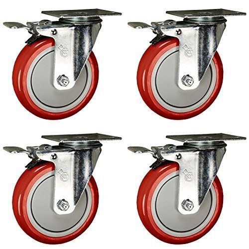 Service Caster SCC-TTL20S514-PPUB-RED-4 Swivel Caster Total Lock Brake, Red