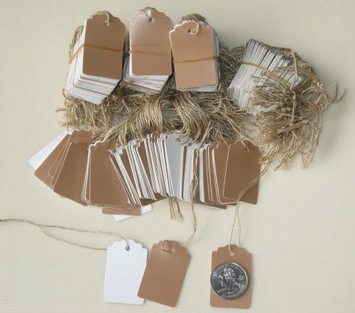 500 Designer Scalloped Khaki / White Strung Price Tags w/ string