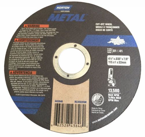 Norton 4 1/2&#034; X .035&#034; X 7/8&#034; Cut-off Wheel - Metal (Pack of 25)