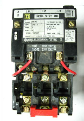 Square d nema size 00 3 pole contactor class 8536 type sa012 (j4) for sale