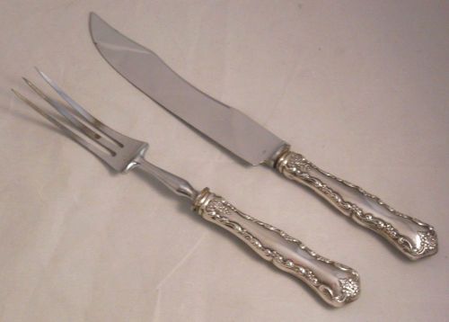 RARE! VINTAGE CORICAMA ITALY LANCASTER ROSE STERLING SILVER CARVING KNIFE &amp; FORK