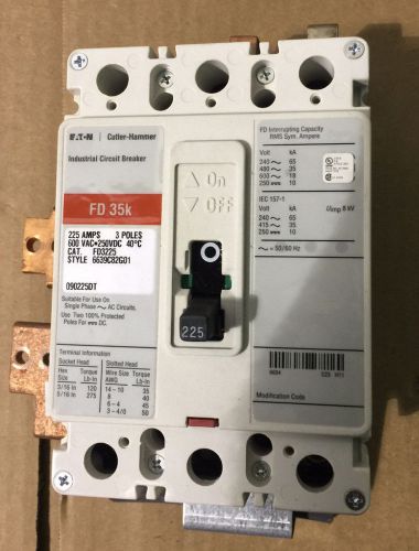 Cutler Hammer FD 35K FD3225 225A 3 Pole Circuit Breaker 600V 35KA