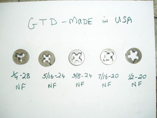 Set of threading dies GTD Made in USA.1/4-28, 5/16-24, 3/8-24, 7/16-20 1/2-20.