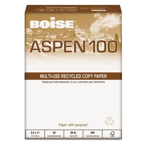 ASPEN 100% Recycled Office Paper, 92 Bright, 20lb, 8-1/2 x 11, White, 5000/CT