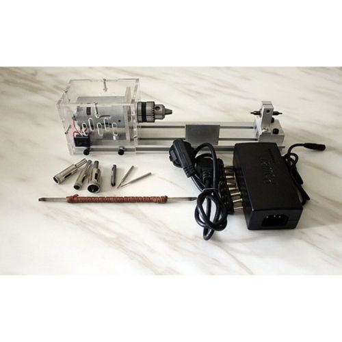 Mini Lathe Beads Machine Woodworking DIY Lathe Standard Set with Power DC 24V