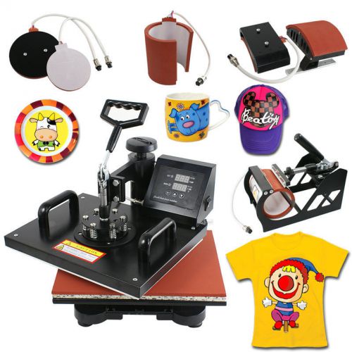 5 in1 Heat Press Machine Digital Transfer Sublimation T-Shirt Mug Hat Plate Cap