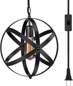 Industrial Plug in Pendant Light E26 E27 Industrial Hanging Light Metal Globe