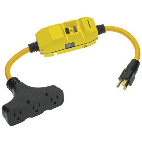 NEW Daniel Woodhead Triple Tri Tap Outlet GFCI 2&#039; Extension Cord 15 AMP 120V AC