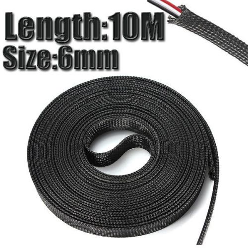 6mm 10M/393inch PET Braided Expandable Auto Wire Cable Gland Sleeves Sleeving