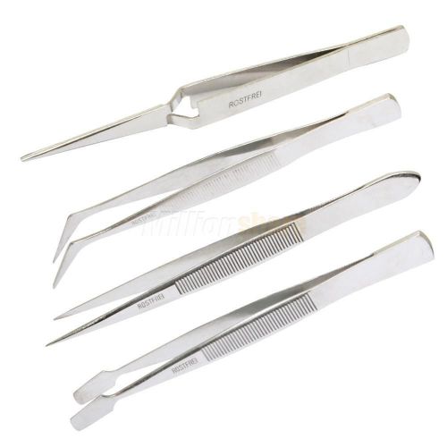 4Pcs All Purpose Precision Tweezer Set Stainless Steel Anti Static Nipper Tools